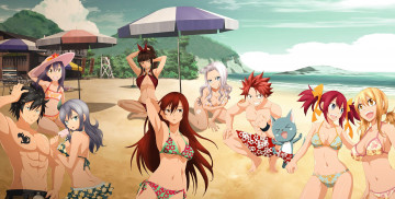 Картинка аниме fairy+tail manga japanese bikini natsu erza lucy oppai fairy tail beach anime by mimisempai
