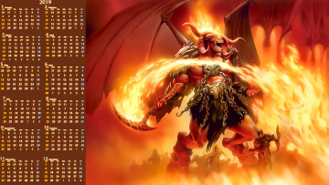 Картинка календари фэнтези 2019 крылья демон существо calendar воин рога