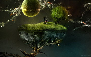 Картинка разное компьютерный+дизайн планеты остров люди дерево корни