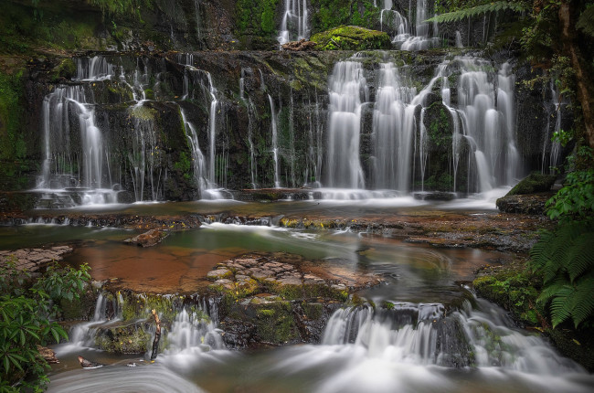 Обои картинки фото the purakaunui falls, new zealand, природа, водопады, the, purakaunui, falls, new, zealand