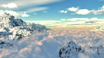 обоя природа, горы, облака, снег