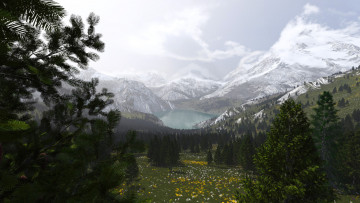 Картинка 3д графика nature landscape природа лес озеро горы