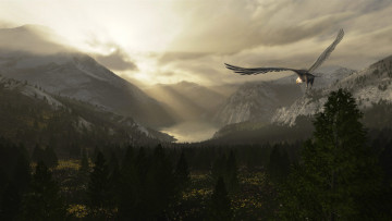 Картинка 3д графика nature landscape природа орел озеро горы лес