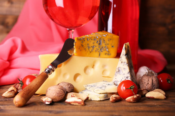 Картинка еда сырные+изделия орехи помидоры нож сыр