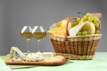 обоя еда, сырные изделия, вино, винград, сыр, корзина