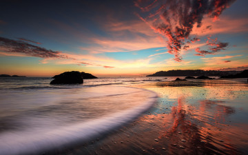 Картинка природа побережье закат вечер скалы пляж море