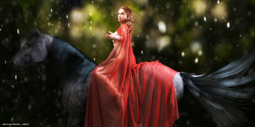 Картинка 3д+графика люди+и+животные+ people+and+animals лошадь фон девушка взгляд