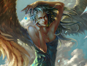 Картинка фэнтези ангелы женщина крылья облака