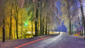 Картинка природа дороги дорога деревья снег зима