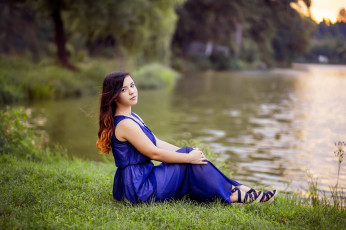 Картинка девушки -unsort+ брюнетки темноволосые девушка photographer marina shimkovich берег синее платье