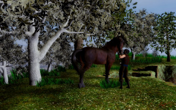 Картинка 3д+графика люди+и+животные+ people+and+animals лошадь взгляд фон мужчина