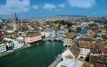 Картинка города цюрих+ швейцария панорама река