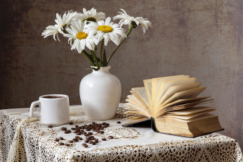 Картинка цветы ромашки ваза книга