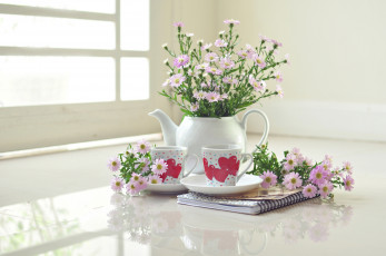 Картинка разное посуда +столовые+приборы +кухонная+утварь блокнот чайный сервиз цветы