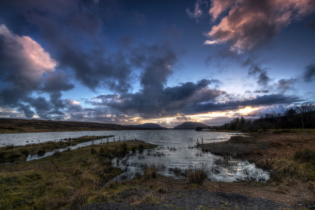 Обои картинки фото природа, реки, озера, вечер, ирландия, озеро, лох-морн, barnesmore, gap