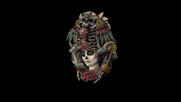 Картинка рисованное минимализм dia de los muertos стиль птицы скелет девушка череп