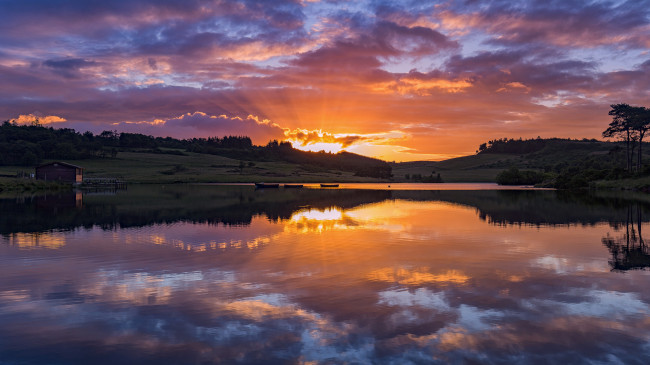 Обои картинки фото природа, восходы, закаты, озеро, отражение, закат