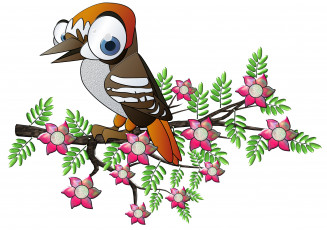 Картинка векторная+графика животные+ animals ветка цветы птица