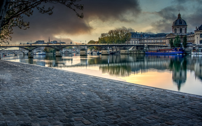 Обои картинки фото париж, города, париж , франция, сена, закат, мост, набережная, европа