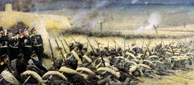 Обои картинки фото верещагин, перед, атакой, под, плевной, рисованные, василий, генерал, офицеры, ружья, солдаты