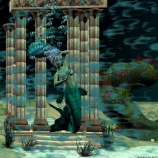 Картинка 3д графика fantasy фантазия сирена колоны дно море