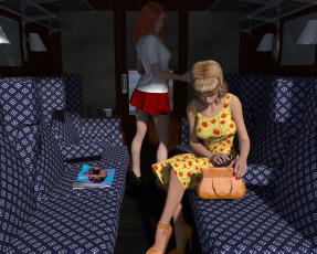 Картинка 3д+графика люди+ people купе девушки взгляд поезд