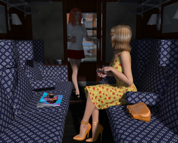 Обои картинки фото 3д графика, люди , people, поезд, взгляд, девушки, купе