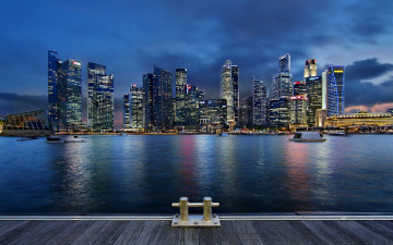 Картинка города сингапур+ сингапур город дома здания огни набережная причал
