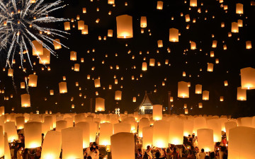 Картинка разное -+другое праздник фонарики ночь floating lanterns thailand loi krathong festival