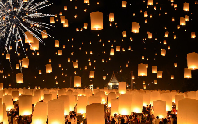 Обои картинки фото разное, - другое, праздник, фонарики, ночь, floating, lanterns, thailand, loi, krathong, festival
