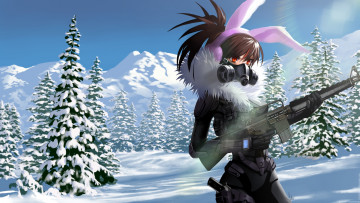 Картинка аниме оружие +техника +технологии девушка ёлки soki зима