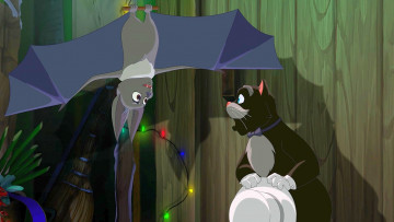 обоя мультфильмы, иван царевич и серый волк 2, летучая, мышь, кот, шляпа, эмоции
