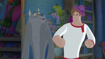 обоя мультфильмы, иван царевич и серый волк 2, парень, шляпа, волк, эмоции, цветы