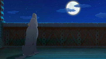 обоя мультфильмы, иван царевич и серый волк 2, сумерки, луна, волк, ночь