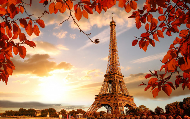 Обои картинки фото города, париж , франция, autumn, paris, eiffel, tower, осень, river, париж, france, leaves, cityscape