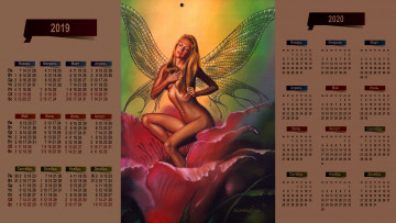 обоя календари, фэнтези, цветок, крылья, девушка