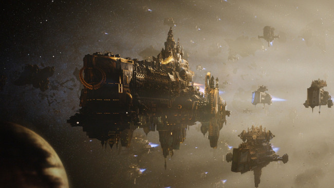 Обои картинки фото видео игры, warhammer 40k, космос, корабли, планета
