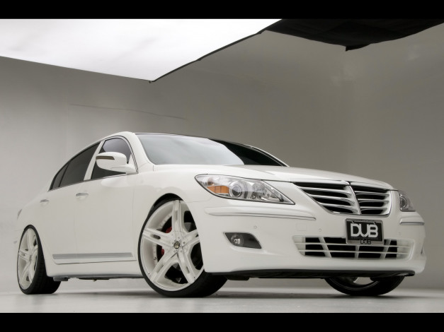 Обои картинки фото 2009, hyundai, dub, magazine, genesis, sedan, white, автомобили