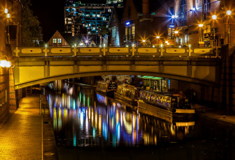 Картинка города -+огни+ночного+города город мост здания дома огни река отражение ночь