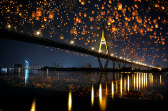 Картинка города -+мосты bridge ночь река мост город reflection city отражение огни lights night river