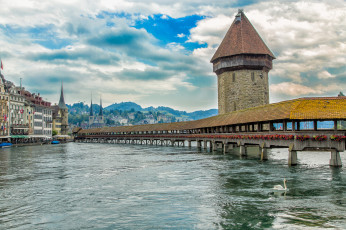 Картинка luzern города люцерн+ швейцария мост озеро башня горы