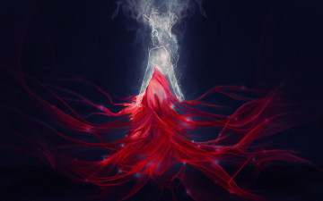 Картинка фэнтези призраки девушка спина дым красное платье арт