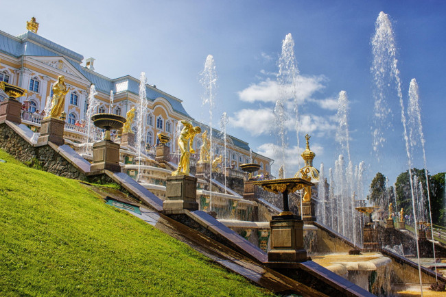 Обои картинки фото города, санкт-петербург,  петергоф , россия, peterhof, fountains, russia, скульптуры, каскад, фонтаны
