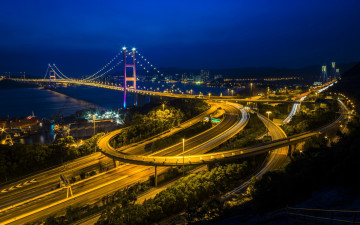 Картинка города гонконг+ китай шоссе город дороги панорама огни мост развязки