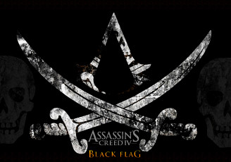 обоя видео игры, assassin`s creed iv,  black flag, фон, череп, сабля