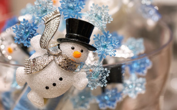 Картинка праздничные снеговики снеговик снежинки рождество декорация новый год украшение