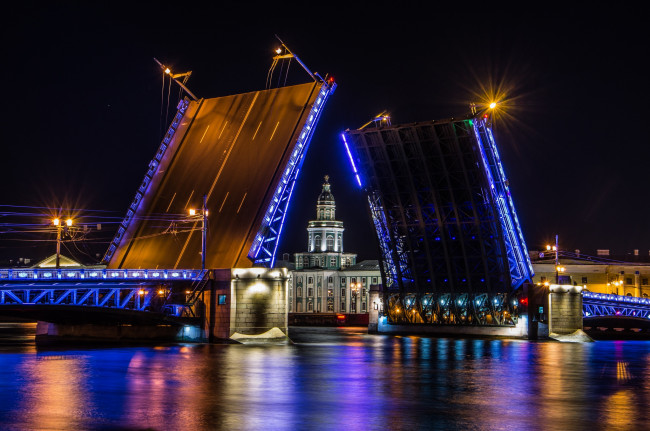 Обои картинки фото города, санкт-петербург,  петергоф , россия, огни, ночь, saint, petersburg, мост