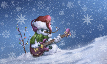 Картинка праздничные векторная+графика+ новый+год рождество martin mariano hernandez tena by гитара зима снеговик snowman illustration snowboard merry christmas праздник новый год фон снежинки птица снег