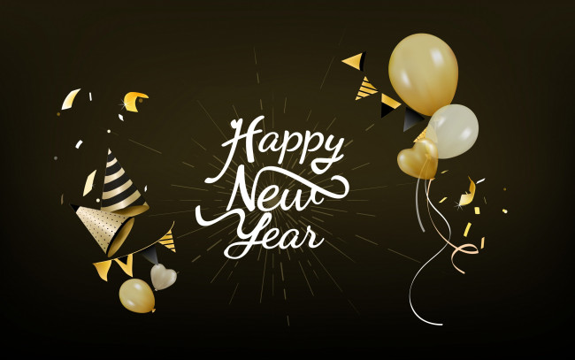 Обои картинки фото праздничные, векторная графика , новый год, праздник, шары, новый, год, черный, фон, new, year, decoration, happy, celebration