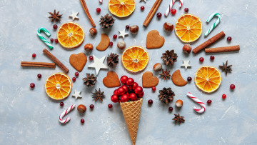 Картинка праздничные -+разное+ новый+год печенье апельсин шишки леденцы